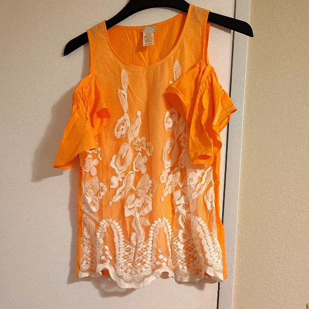 Orange Cold-Shoulder Embroidered Women's Camisole